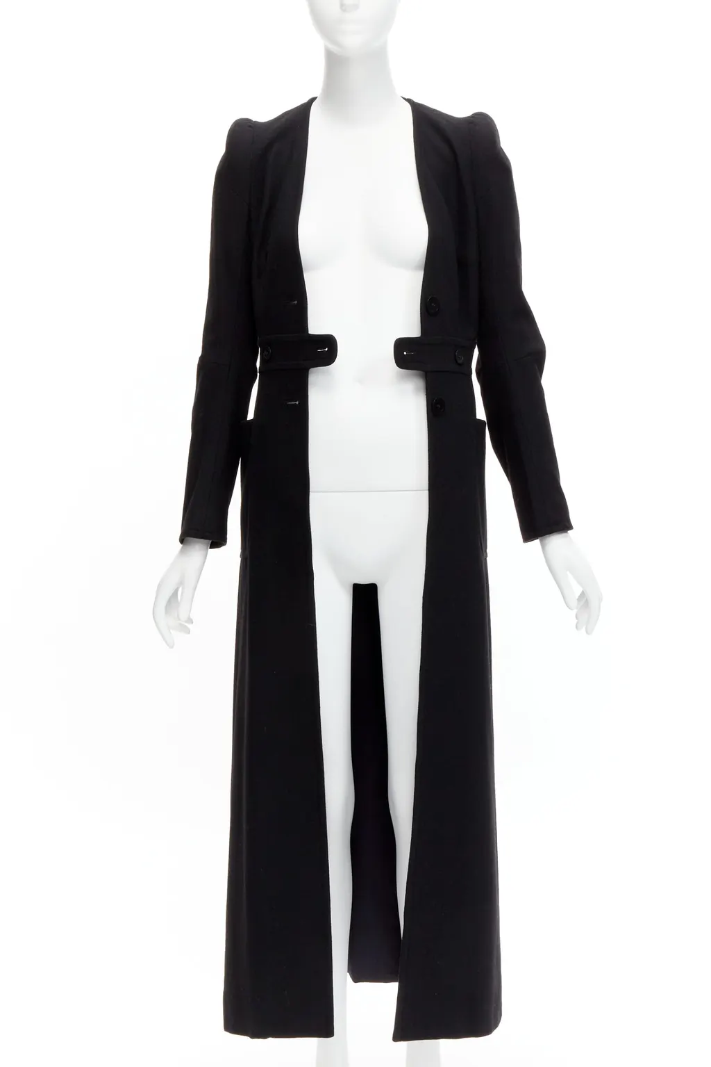 Maison Martin Margiela Black Wool Cigarette Coat Black Polyester Very good - Inside View
