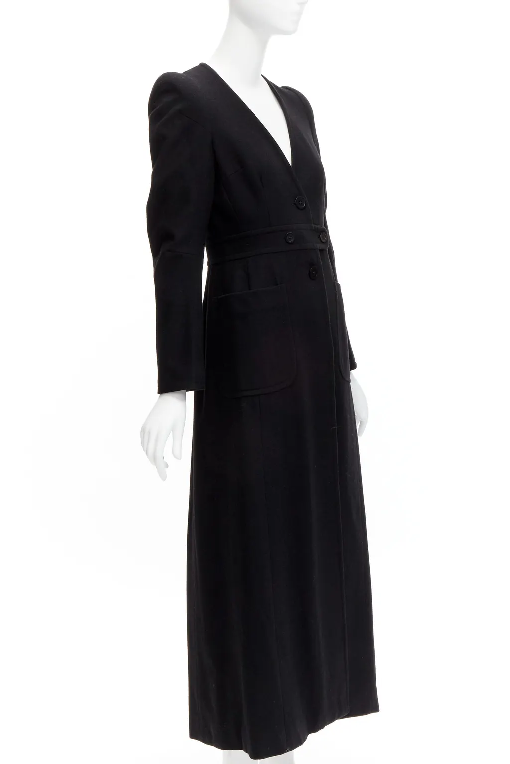 Maison Martin Margiela Black Wool Cigarette Coat Black Polyester Very good - Model View