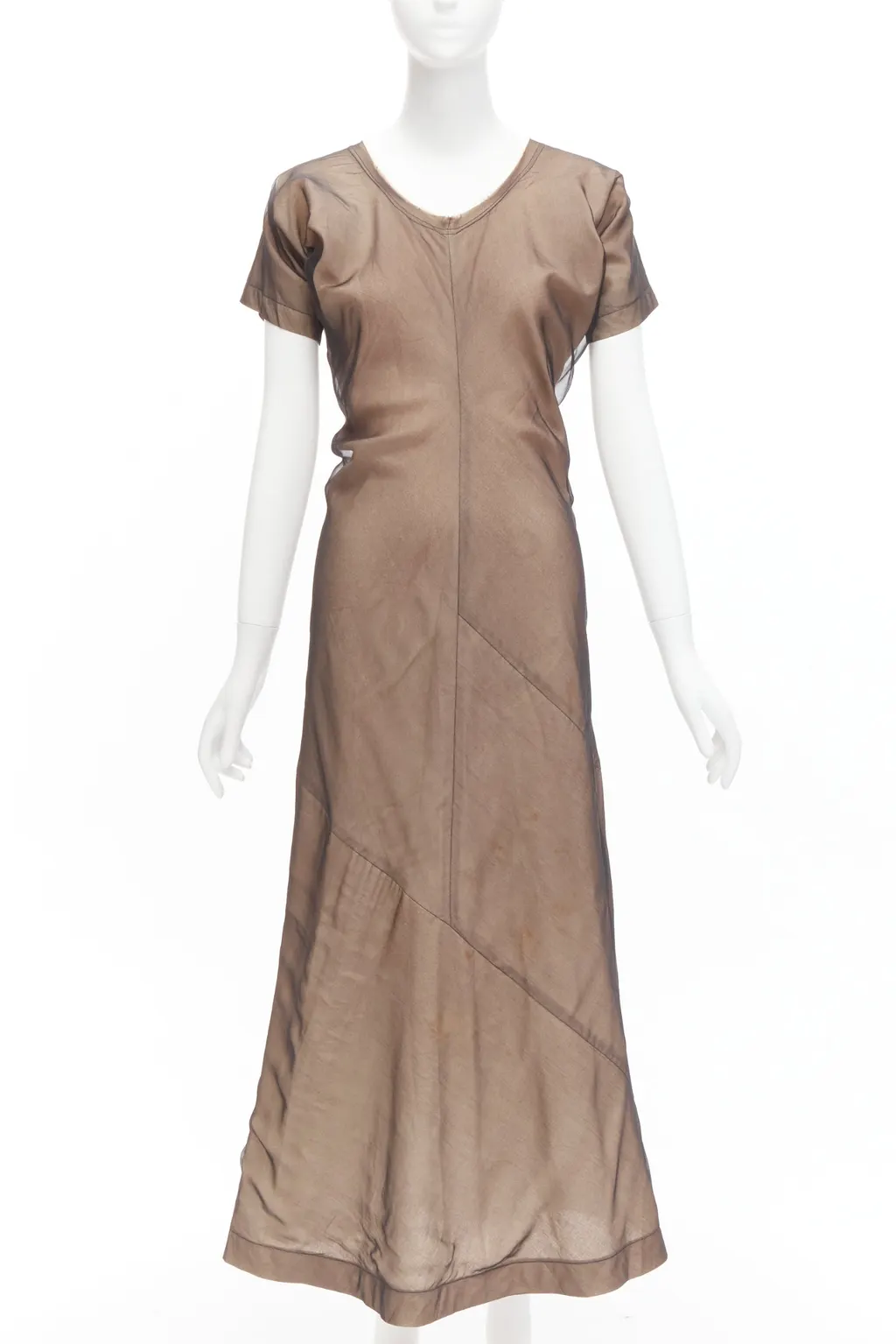 Comme Des Garcons Sheer Overlay Dress Beige Cotton Fair - Inside View