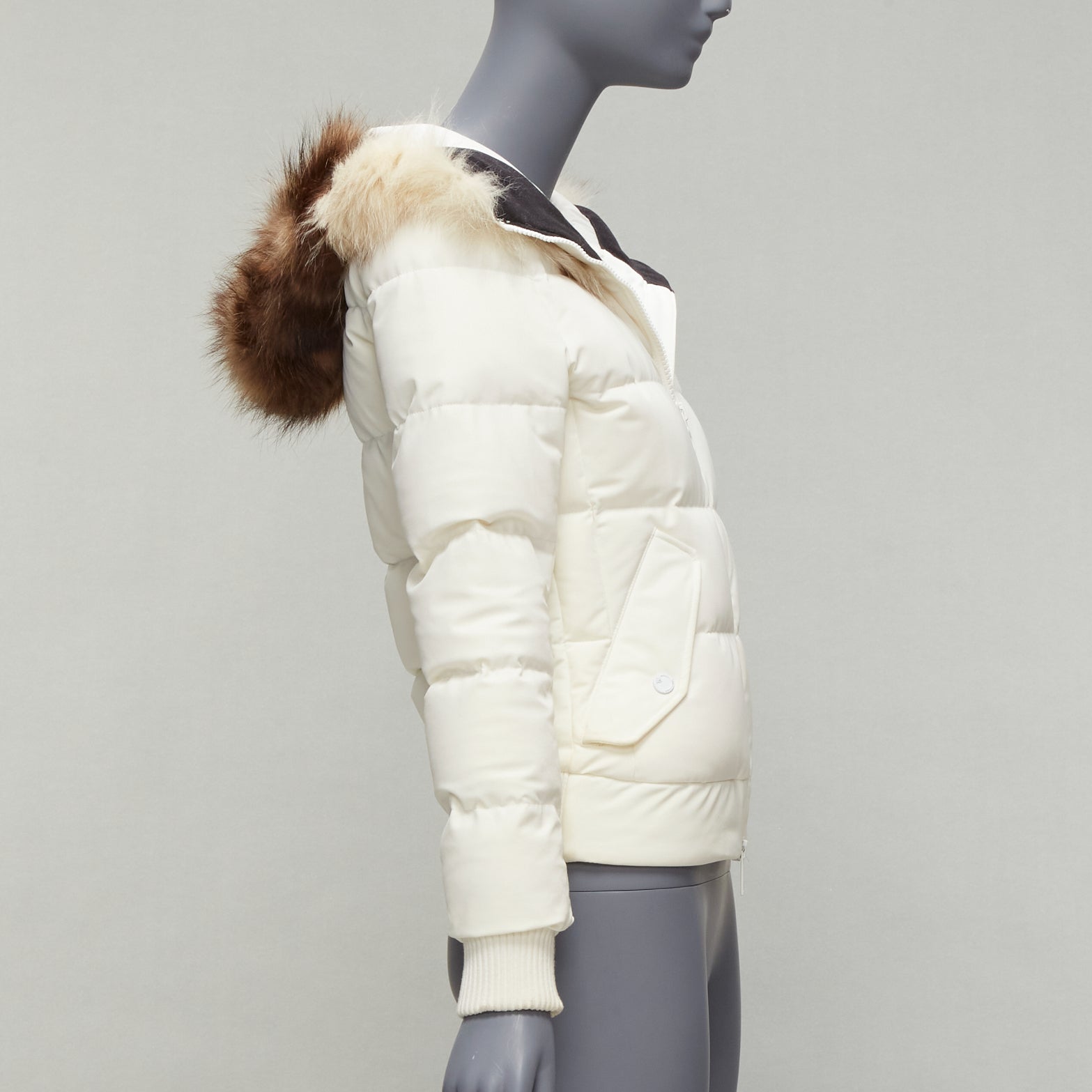 Rossignol Ivory Fur Hooded Puffer - Side view