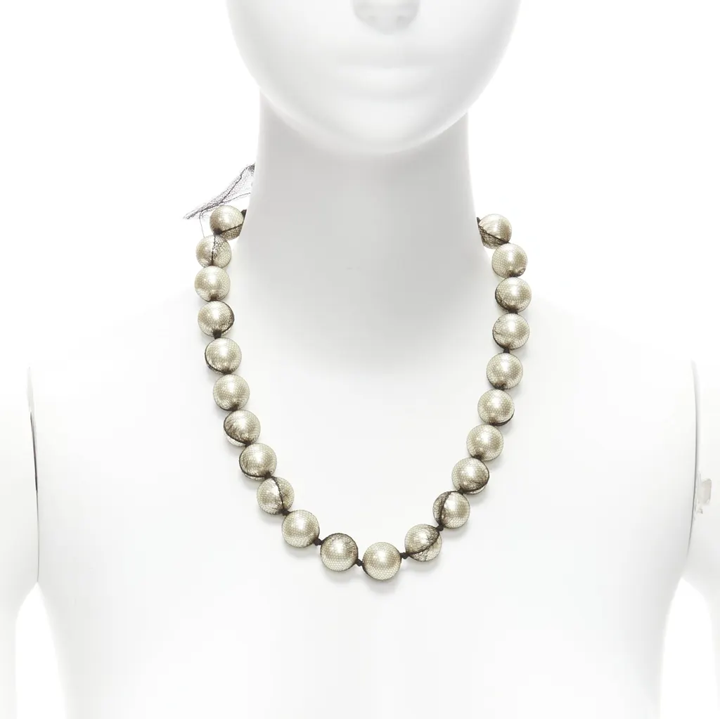 Lanvin Ribbon Wrap Necklace Beige Pearl Never worn - Front View