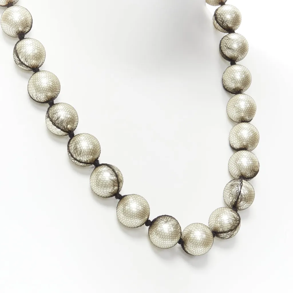 Lanvin Ribbon Wrap Necklace Beige Pearl Never worn - Back View