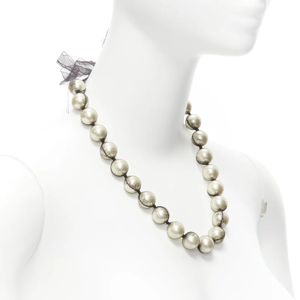 Lanvin Ribbon Wrap Necklace Beige Pearl Never worn - Inside View