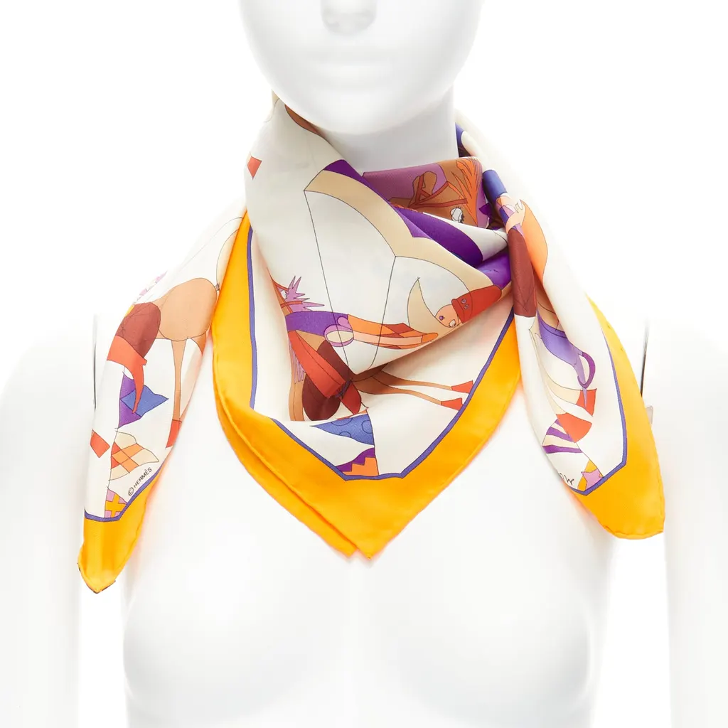 Hermès Amour Cheval Scarf MultiColor Silk Never worn - Front View