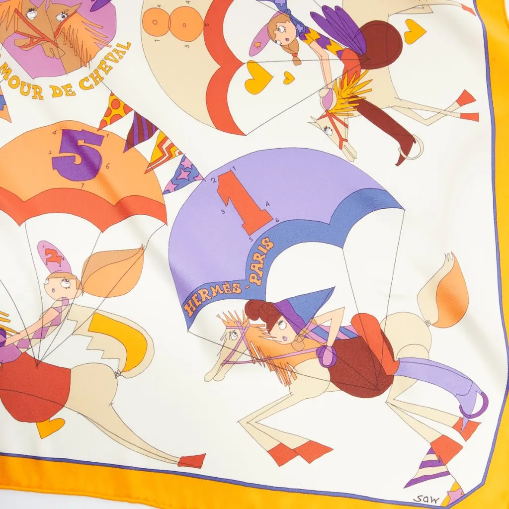 Hermès Amour Cheval Scarf MultiColor Silk Never worn - Back View