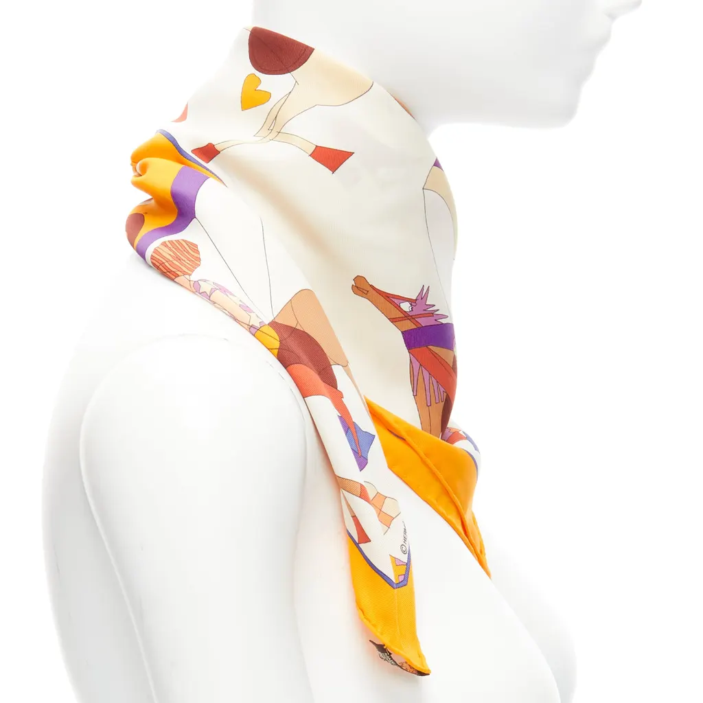 Hermès Amour Cheval Scarf MultiColor Silk Never worn - Model View