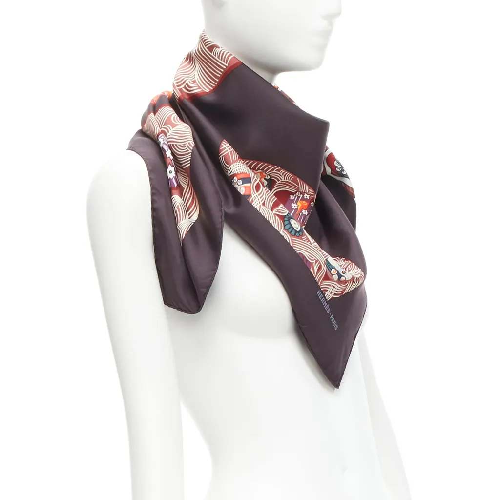 Hermès Dark Floral Scarf Purple Silk Never worn - Inside View