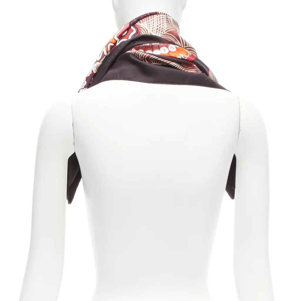 Hermès Dark Floral Scarf Purple Silk Never worn - Box View