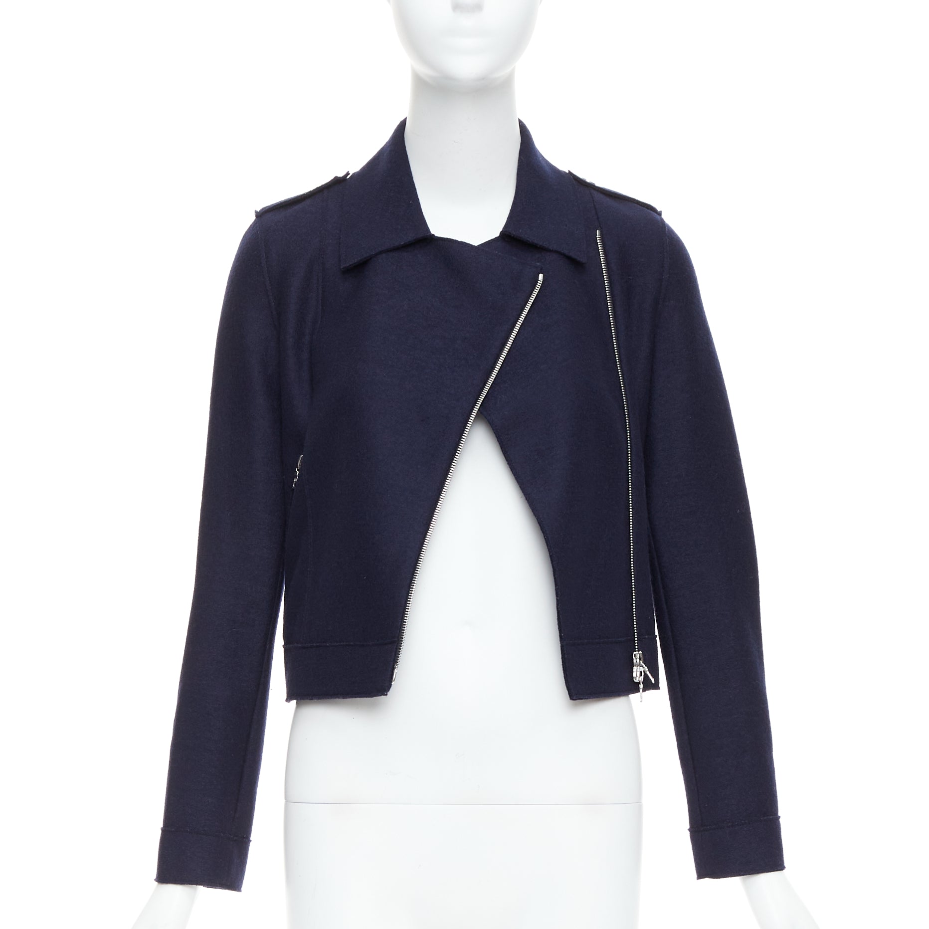 Harris Wharf London Navy Wool Biker Jacket