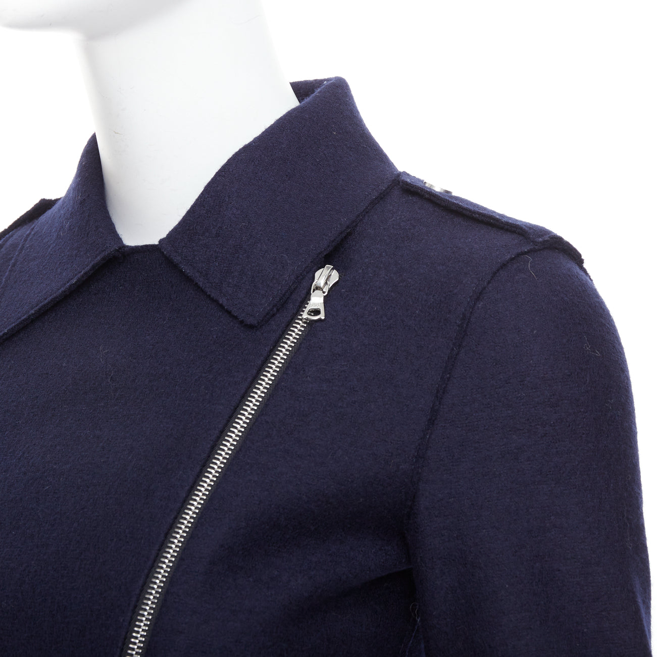 Harris Wharf London Navy Wool Biker Jacket - Back view