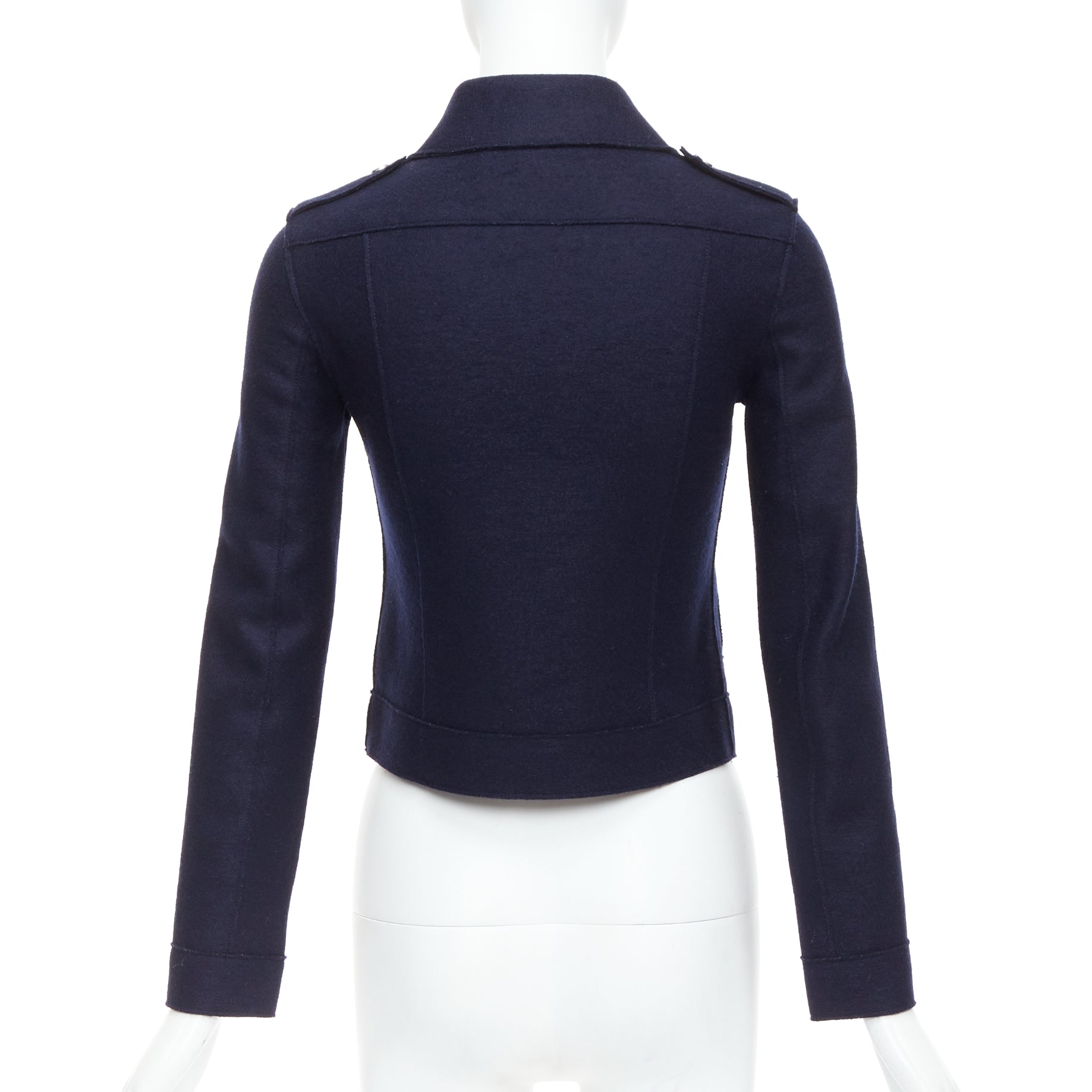 Harris Wharf London Navy Wool Biker Jacket - Detail 1