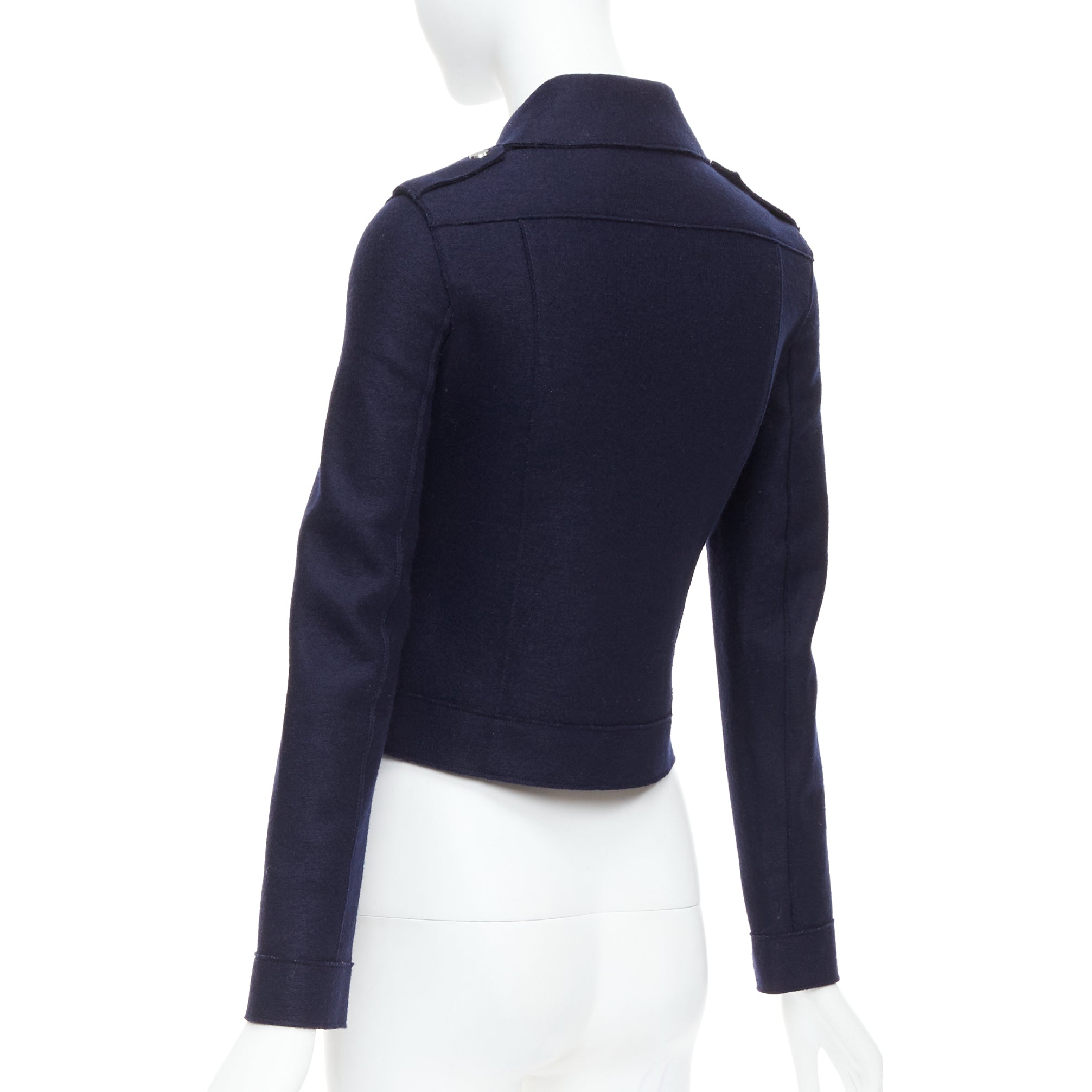 Harris Wharf London Navy Wool Biker Jacket - Detail 2