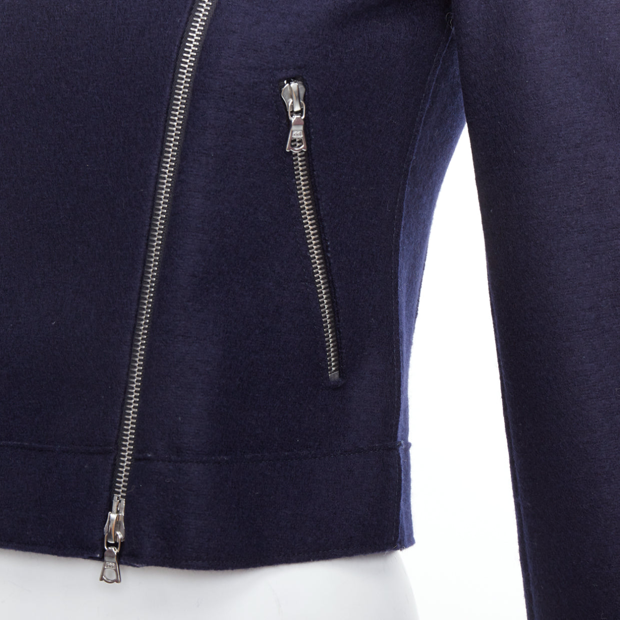 Harris Wharf London Navy Wool Biker Jacket - Image 10