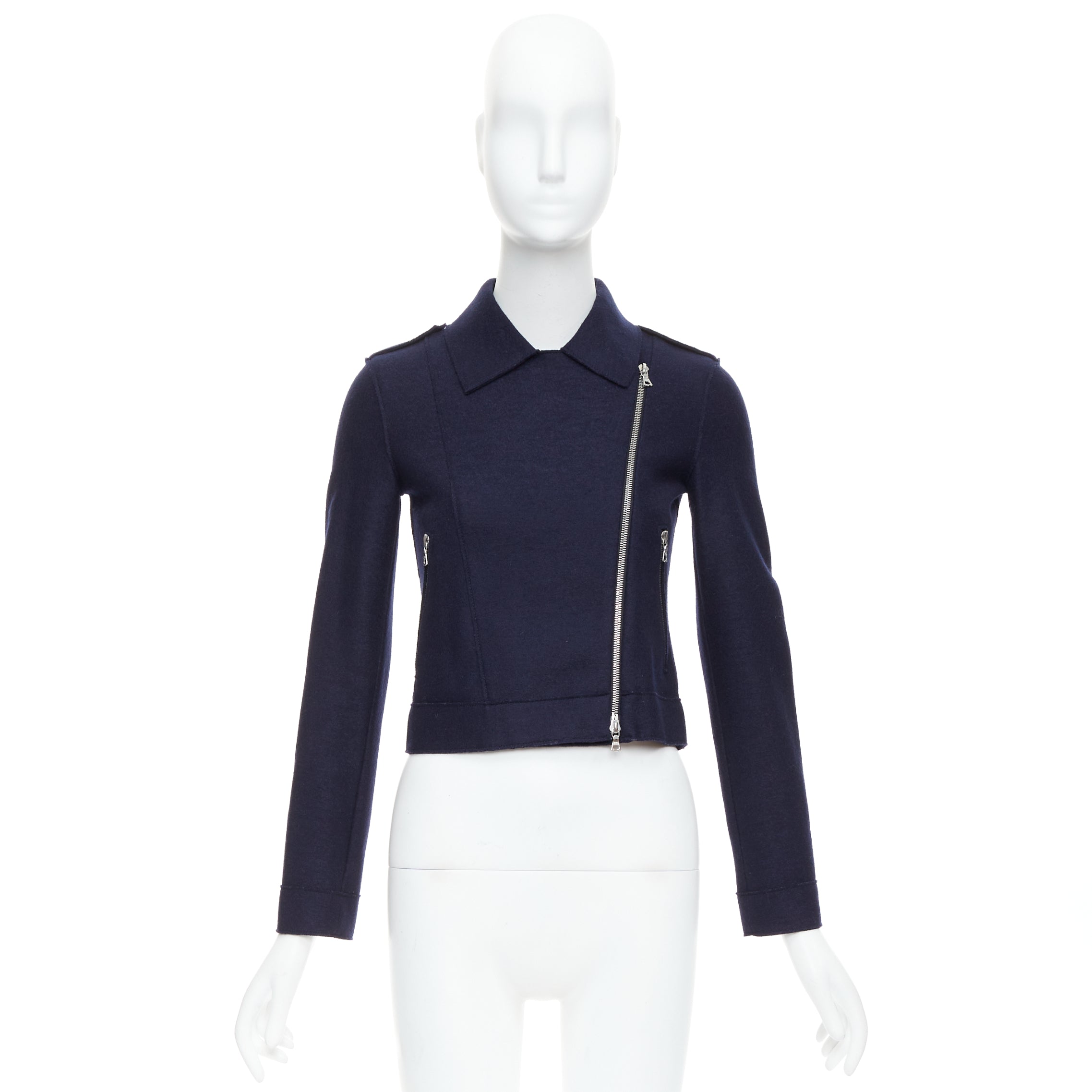 Harris Wharf London Navy Wool Biker Jacket - Image 12
