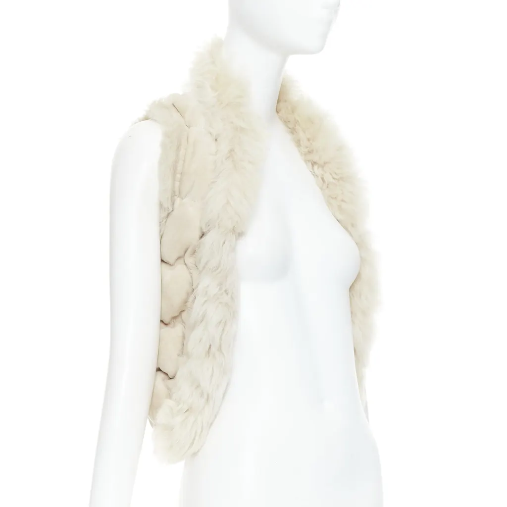 Joseph Beige Fur Bolero Vest Beige Leather Fair - Front View