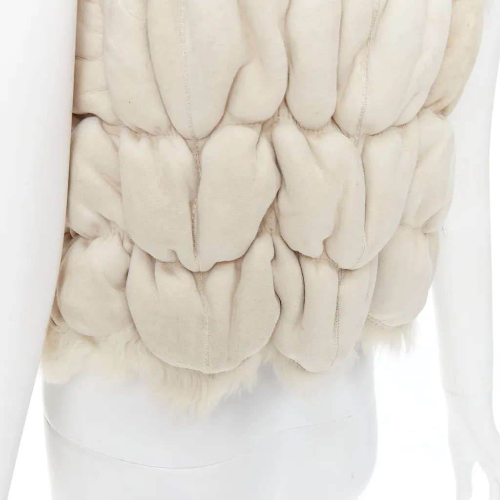 Joseph Beige Fur Bolero Vest Beige Leather Fair - Back View