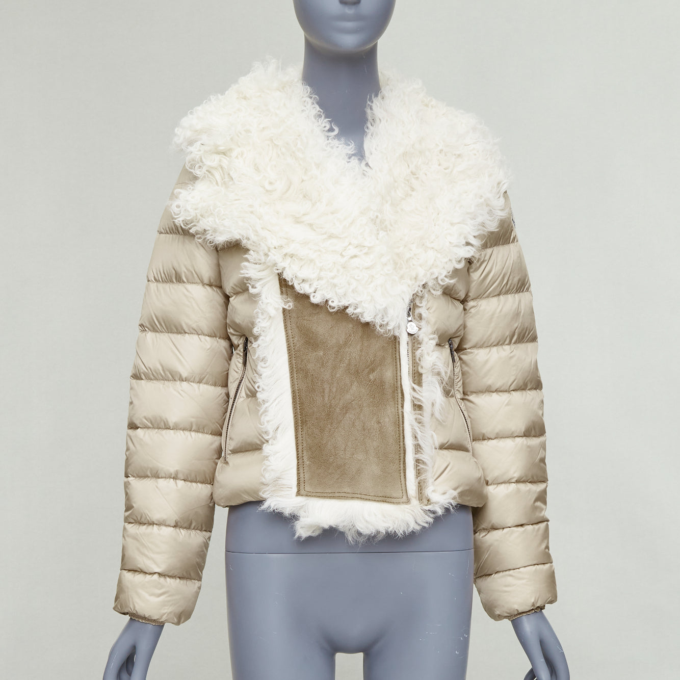 Moncler Beige Shearling Down Jacket - Image 6