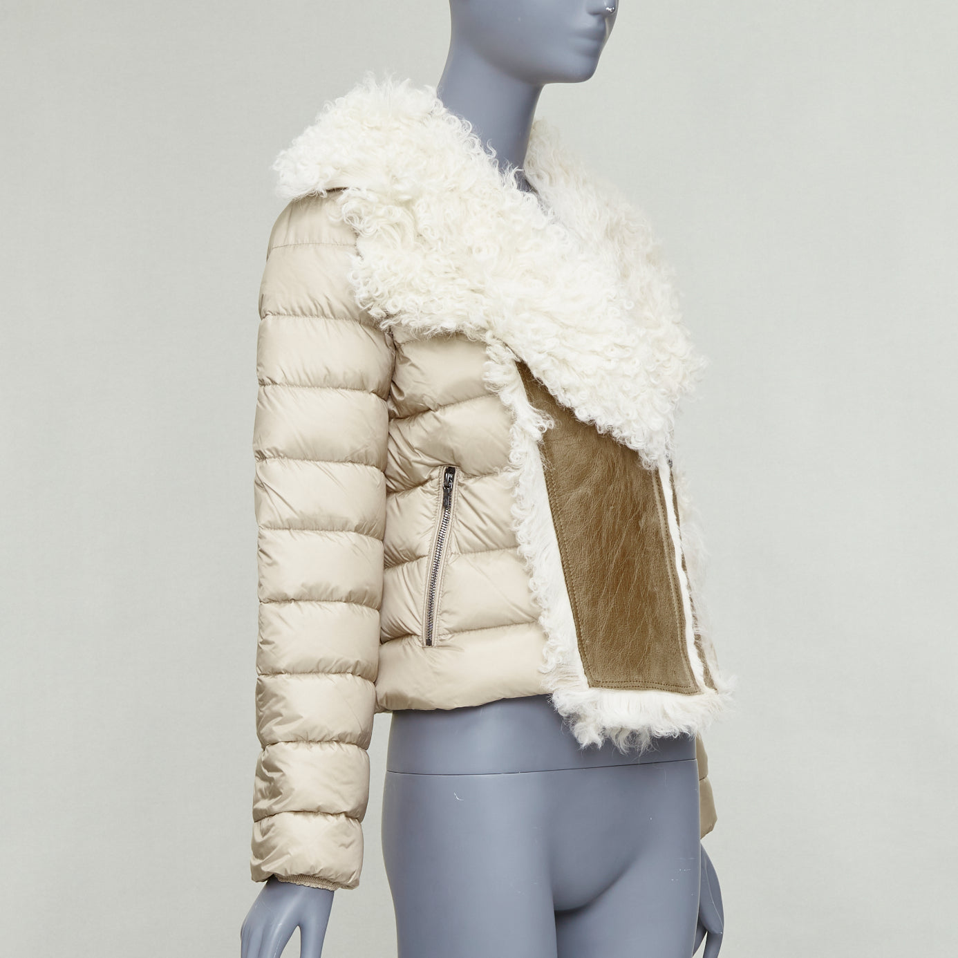 Moncler Beige Shearling Down Jacket - 4