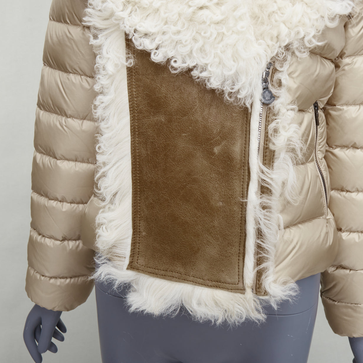 Moncler Beige Shearling Down Jacket - Image 10