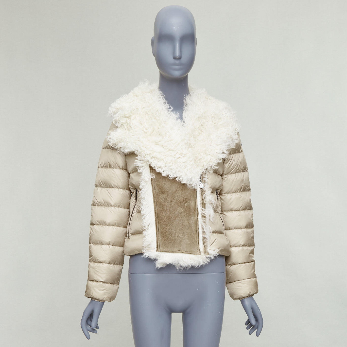 Moncler Beige Shearling Down Jacket - Image 12