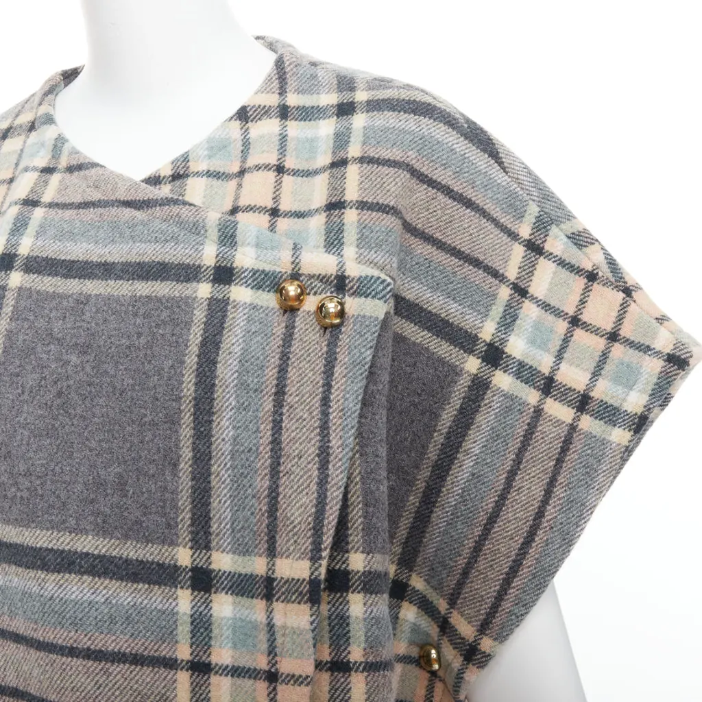 Chloé Grey Checked Cape Top Pink Wool Very good - Back View