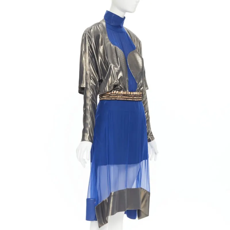 Balenciaga Futuristic Bustier Dress Blue Silk Never worn, with tag - Inside View