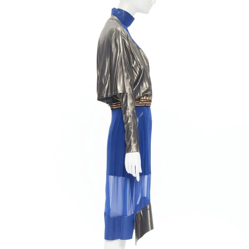 Balenciaga Futuristic Bustier Dress Blue Silk Never worn, with tag - Model View