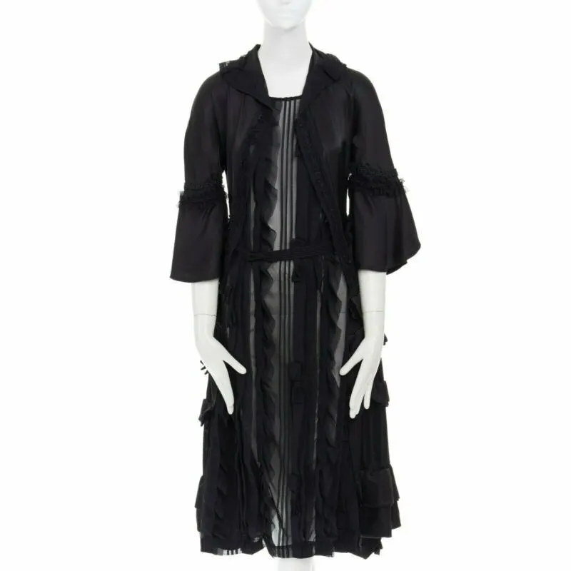 Comme Des Garcons Victorian Ruffle Dress Black Silk Never worn - Front View