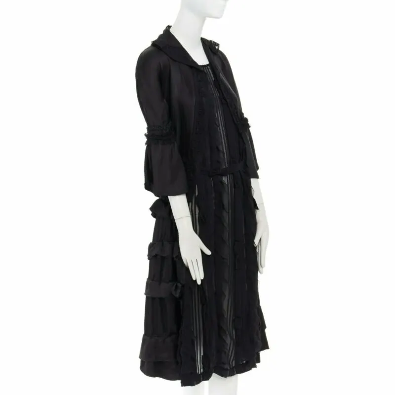 Comme Des Garcons Victorian Ruffle Dress Black Silk Never worn - Model View