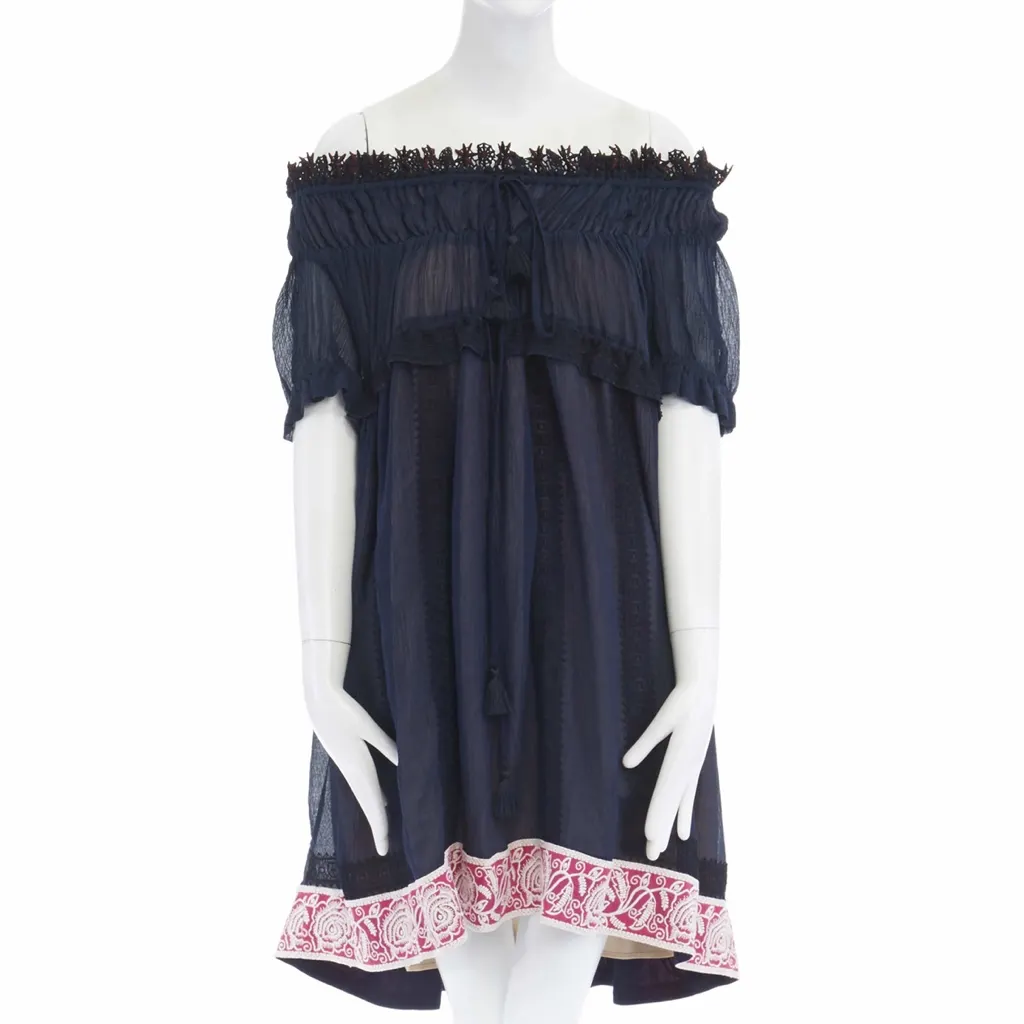 Chloé Boho Lace Dress Navy Cotton Never worn, with tag - Front View