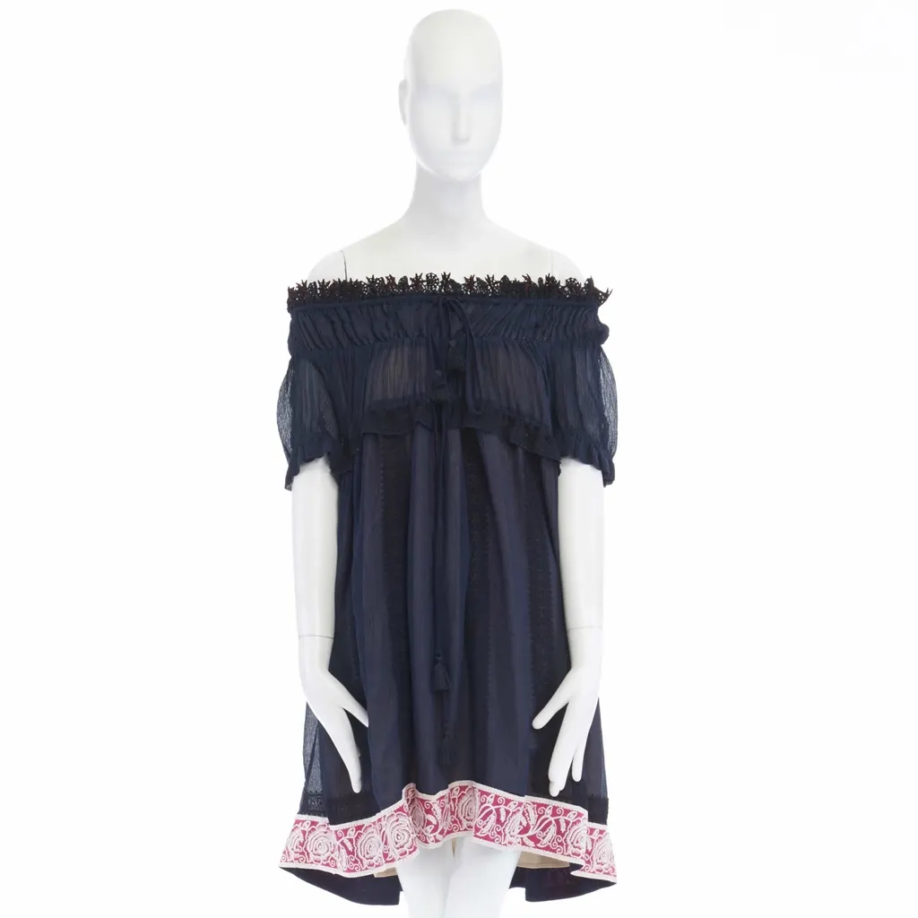 Chloé Boho Lace Dress Navy Cotton Never worn, with tag - Inside View