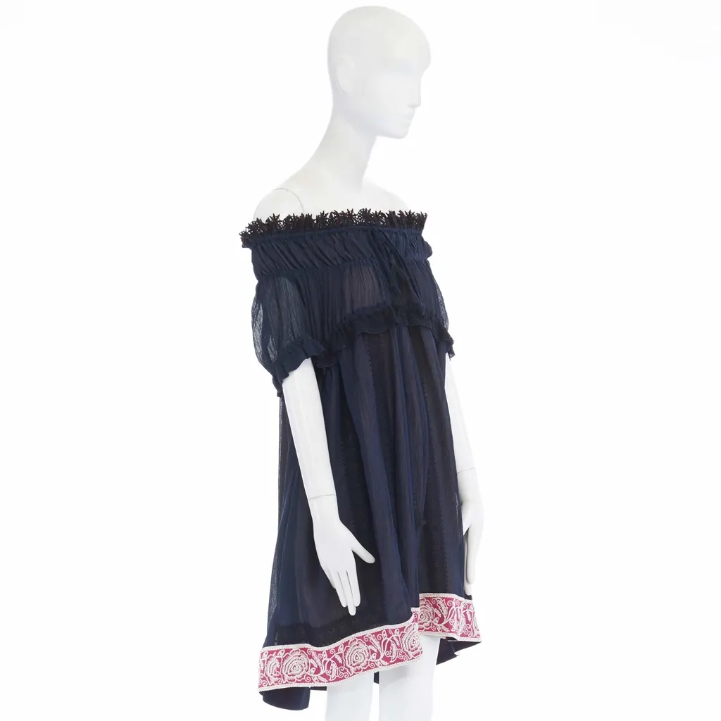 Chloé Boho Lace Dress Navy Cotton Never worn, with tag - Model View