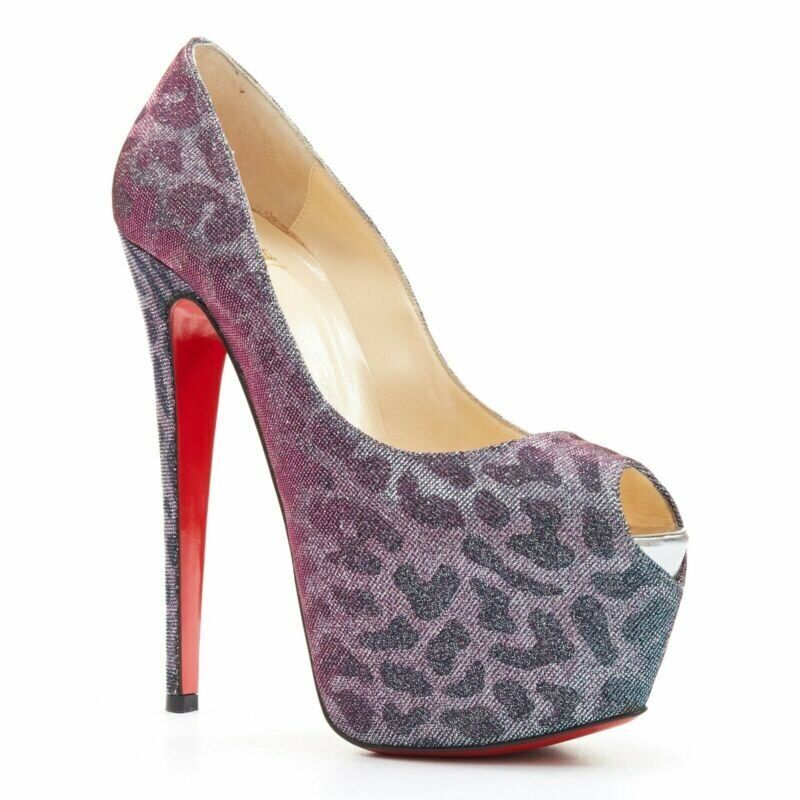 Christian Louboutin Blue Lame Platforms - Back view