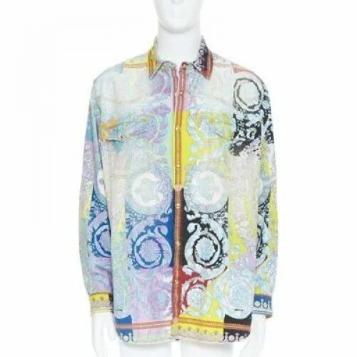 Versace Baroque Medusa Shirt Blue Cotton Never worn, with tag - Front View
