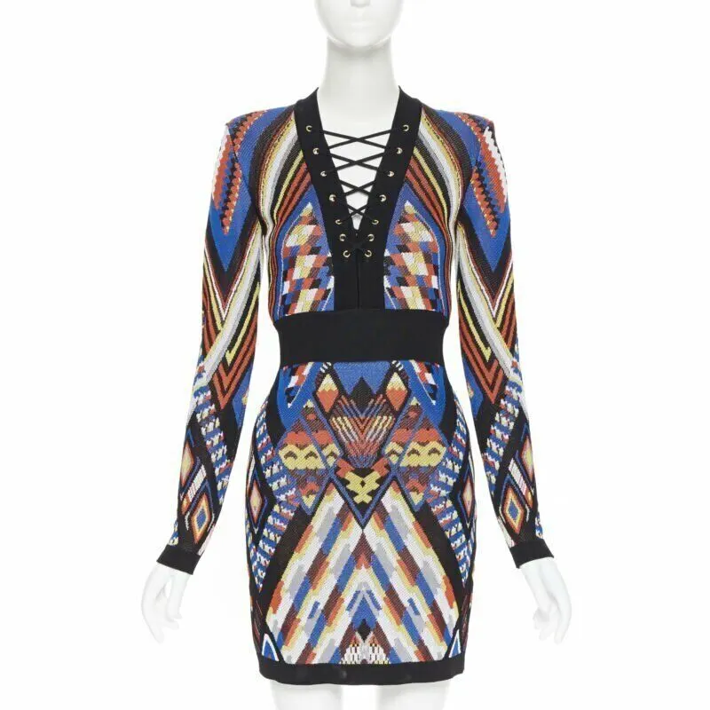 Balmain Tribal Knit Dress MultiColor Viscose Never worn - Front View