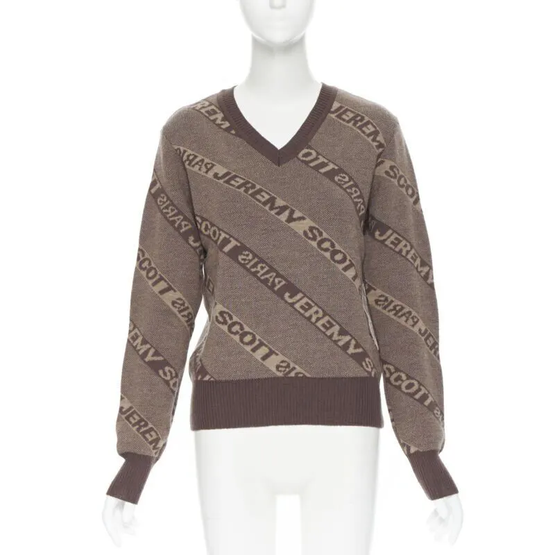 Jeremy Scott Logo Intarsia Sweater Brown Wool Never worn - Front View