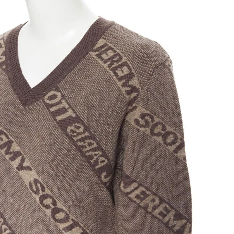 Jeremy Scott Logo Intarsia Sweater Brown Wool Never worn - Back View