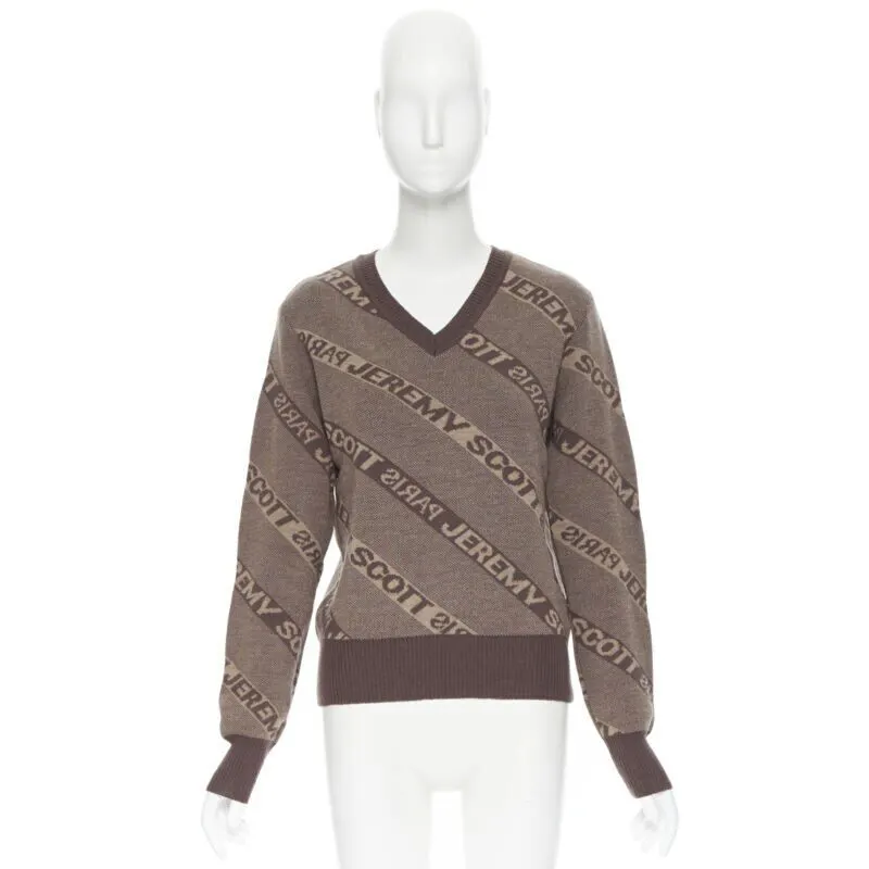 Jeremy Scott Logo Intarsia Sweater Brown Wool Never worn - Inside View