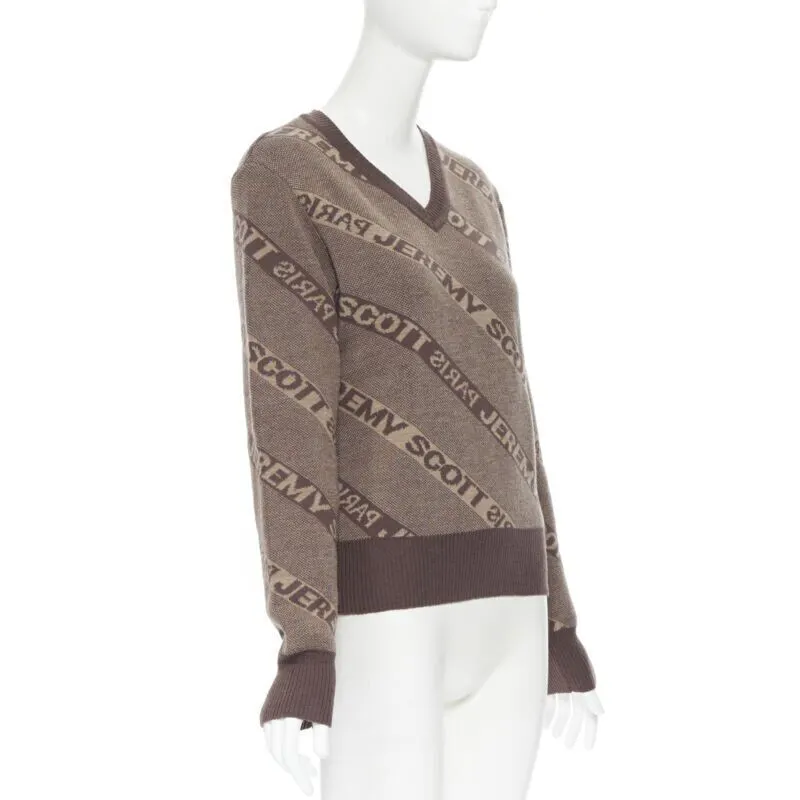 Jeremy Scott Logo Intarsia Sweater Brown Wool Never worn - Model View