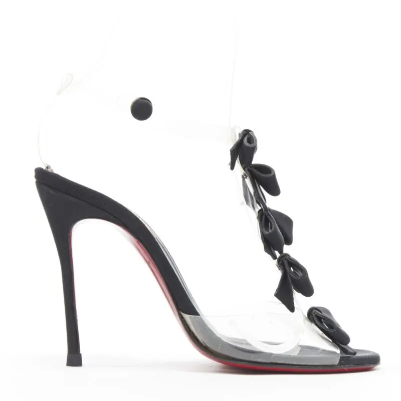 Christian Louboutin Grosgrain Strap Heels Black Plastic Good - Front View