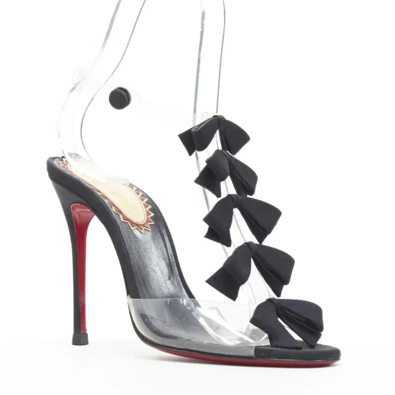 Christian Louboutin Grosgrain Strap Heels Black Plastic Good - Back View