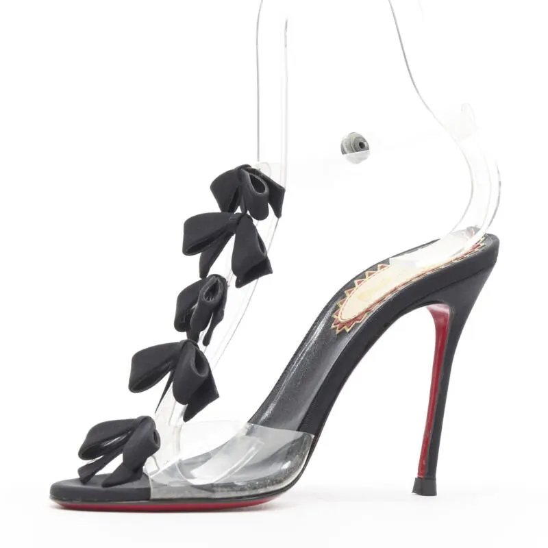 Christian Louboutin Grosgrain Strap Heels Black Plastic Good - Model View