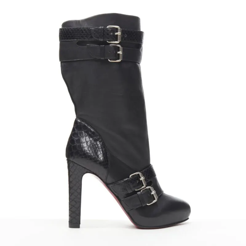 Christian Louboutin Chunky Rubber Ankle Boots Black Leather Good - Front View