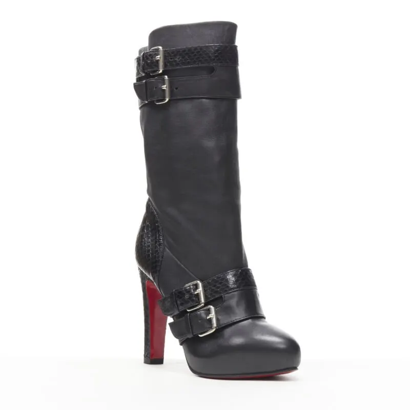 Christian Louboutin Chunky Rubber Ankle Boots Black Leather Good - Back View