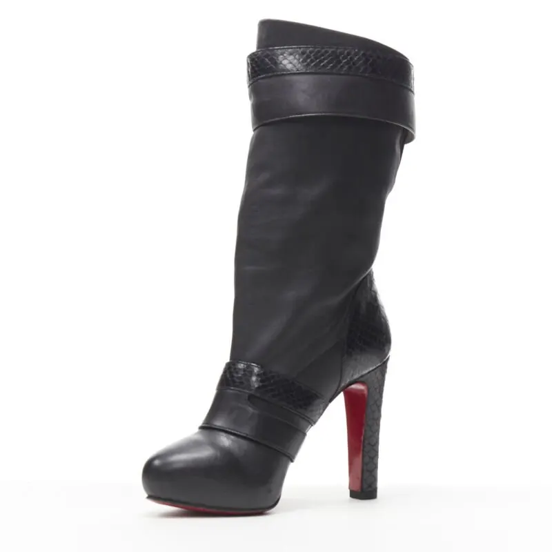 Christian Louboutin Chunky Rubber Ankle Boots Black Leather Good - Model View