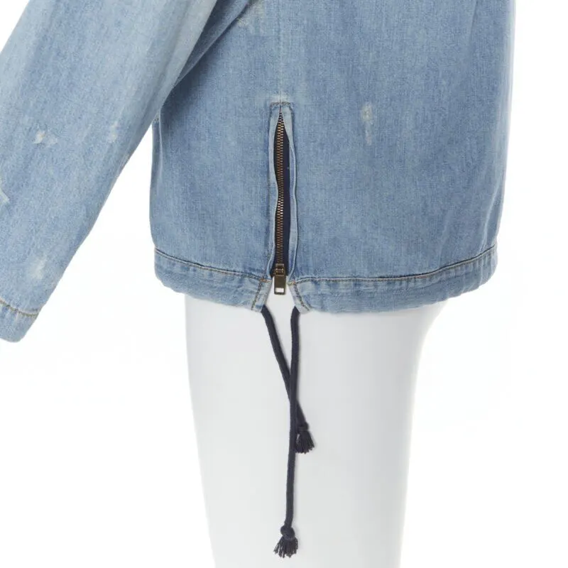 Saint Laurent Destroyed Lace Up Hoodie Blue Never worn - Back View