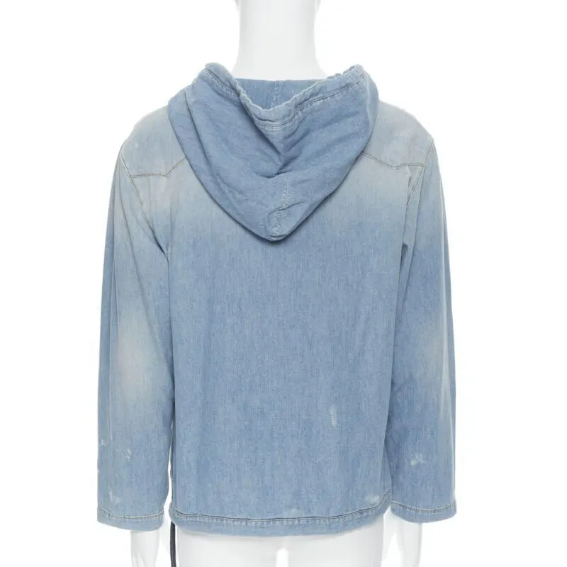 Saint Laurent Destroyed Lace Up Hoodie Blue Never worn - Box View