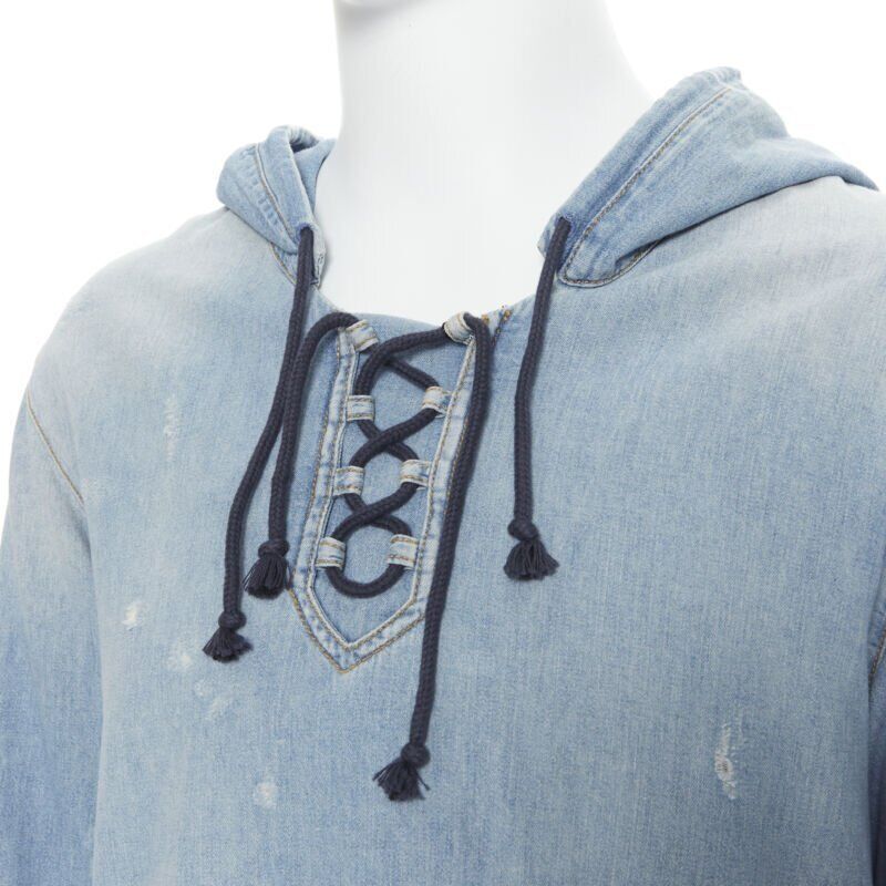 Saint Laurent Destroyed Lace Up Hoodie - Detail 2