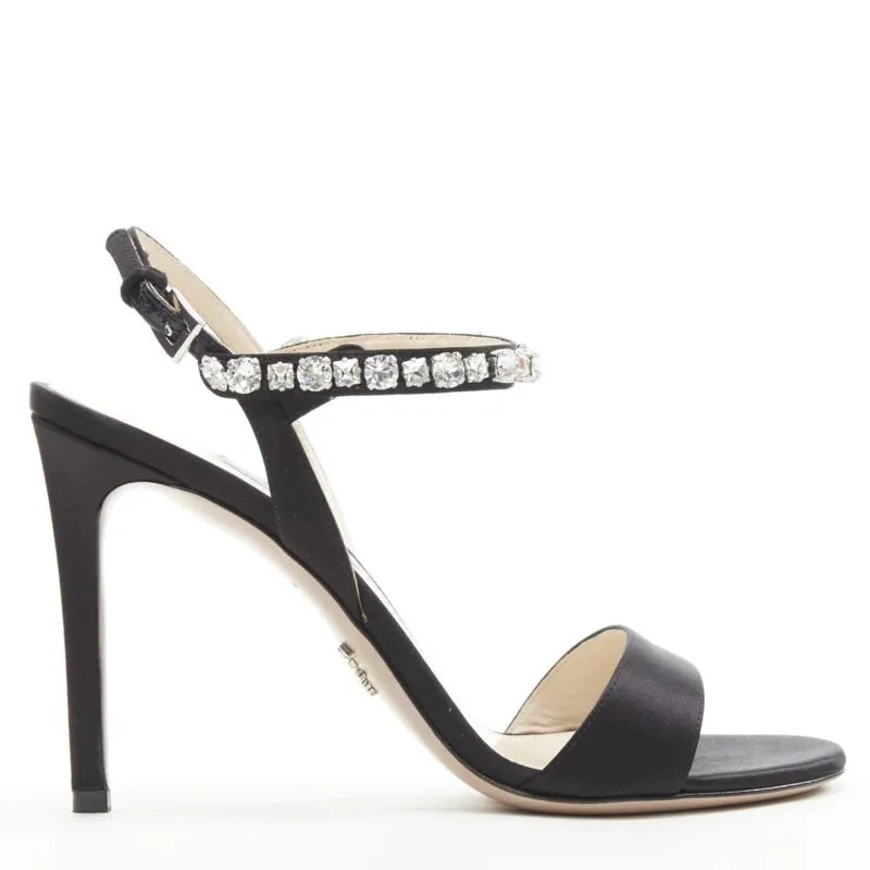 Prada Satin Crystal Sandals Black Polyester Never worn - Front View
