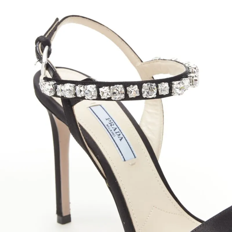 Prada Satin Crystal Sandals Black Polyester Never worn - Back View